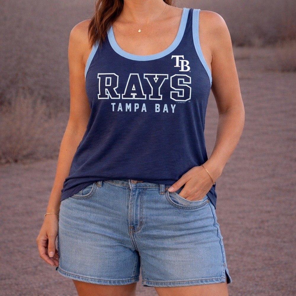 G-III Tampa Bay Rays Tank Top Womens XL Navy Blue MLB Ringer Graphic Fan Gear